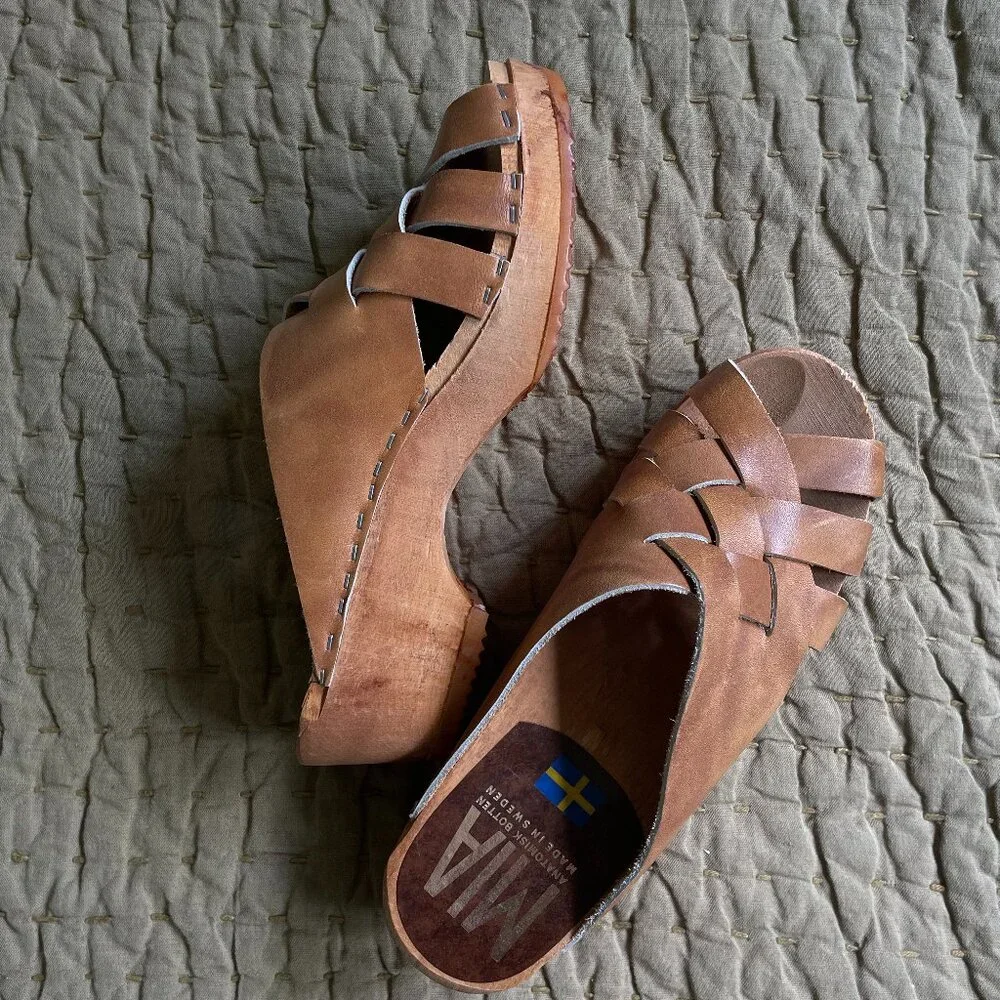 Vintage MIA Swedish Wooden Clog Sandals, Size 37-8 - Picture 1 of 2